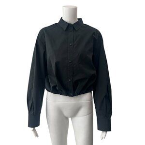 Juun.J Black Cropped Collared Button Down Shirt Cotton Top size 38/S-M